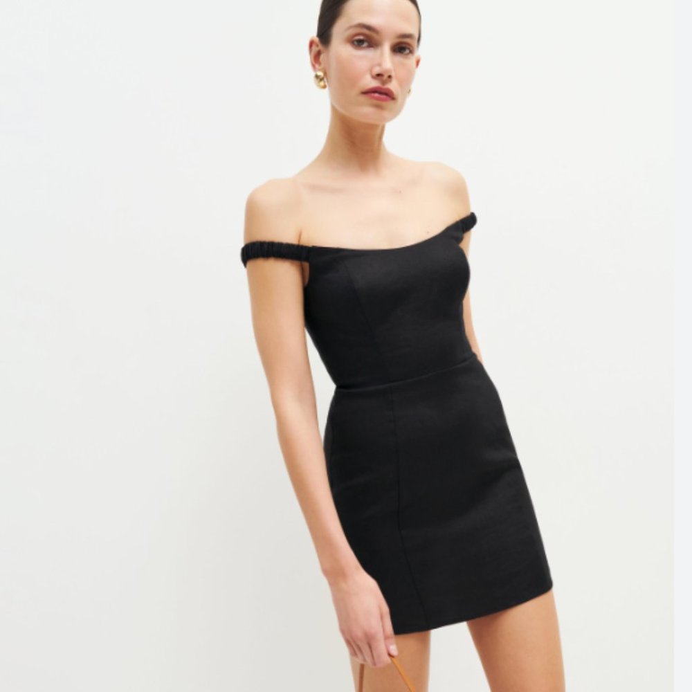 Reformation Sawyer Linen Dress NWT, Black, Size 6